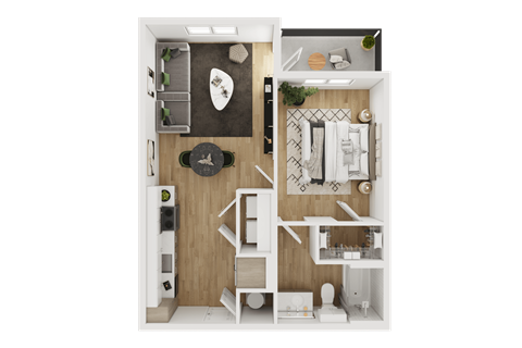 Floor plan for 1 bed, 1 bath, 616 sqft